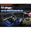 WORKPRO 42 PCS 1/4"Dr. Master Socket Set Metric w/ual Head
