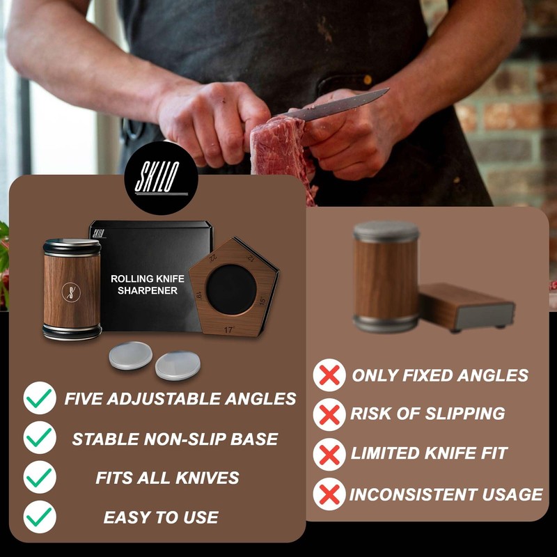 SKILO Rolling Knife Sharpener Made of Black American Walnut -