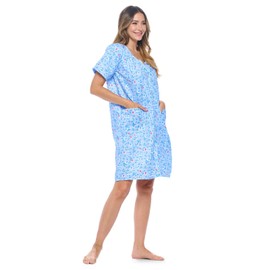 Casual Nights Womens Snap Front House Dress Short Sleeve Woven Housecoat Duster Lounger Robe, Garden Blue, X-Large
