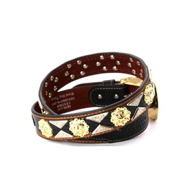West Star Texas Western Leather Belt Gold Berry with Triangular Silver Concho Decoration 2601F STAR BK WEAVE XL