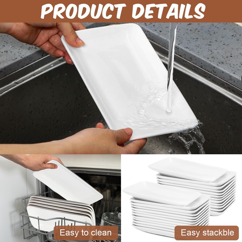 Irenare 24 Pcs 8 Inch Rectangular Salad Plates White Rectangular