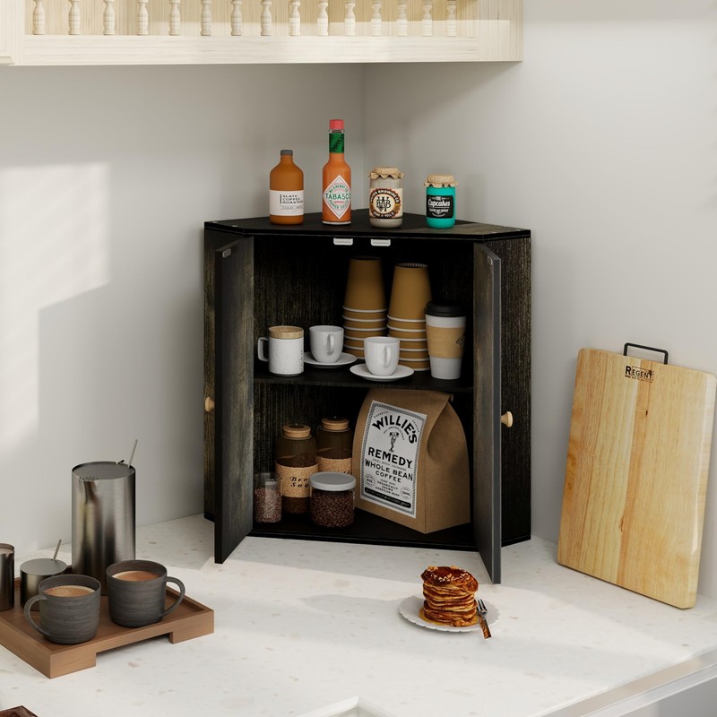 Trironsun Corner Bread Box for Kitchen Counter Double Layer Bamboo