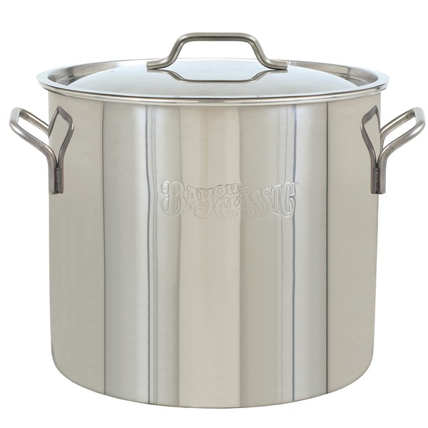 Bayou Classic 1430 30-qt Economy Stainless Kettle Features Heavy Duty Welded Handles for Secure Handling Domed Lid Perfect For Large Batch Cooking of Soups Stews Chili and Gumbo