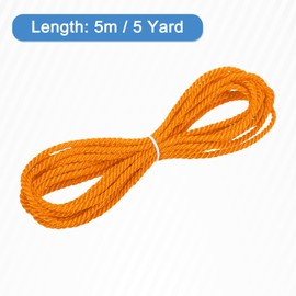 sourcing map Twisted Cord Trim, 5 Yard 4mm 3-Ply Twine Braided Rope Shiny Thread String for Craft Gift Bag Curtain Christmas Decor, Orange - 5m