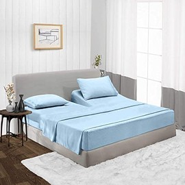 Top Split King Sheet Set 1800 Threads with Pillowcases for Adjustable Mattress (4 PC's Sheet Set, Down 34-36", Top Split King Flex Head, Light Blue)