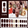24Pcs Fall Press on Nails Medium Square Maple Leaf Fake