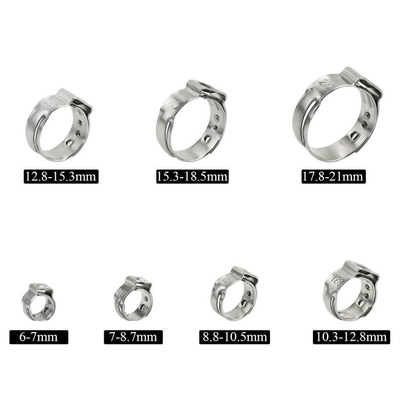 Sutemribor 304 Stainless Steel 7-21mm Single Ear Hose Clamps Assortment