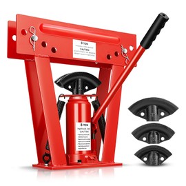 Auto Dynasty 8 Ton Hydraulic Pipe Bender, Piping Bending Exhaust Tube Fabric w/3 Dies(1/2", 3/4", 1"), Manual Copper Tubing Bender Tool 90°-180° Adjustable Rollers Steel Iron Metal Ratcheting, Red
