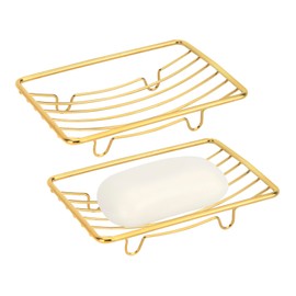 Snailhouse Soap Dishes, 2 Pack Self Draining Rustproof Stainless Steel Shower Bar Soap Dish Holder Tray Caddy Rack for Bathroom & Kitchen, Gold