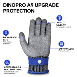 ZEEGO ANSI A9 Cut Resistant Glove, Food Grade Stainless Steel Mesh Metal Glove, Suitable for Mandoline, Kitchen Cooking,Butcher Meat Cutting and Oyster Shucking(Large Size)