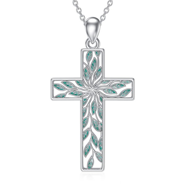 POTOPYY Tree of Life Cross Necklace S925 Sterling Silver Religious