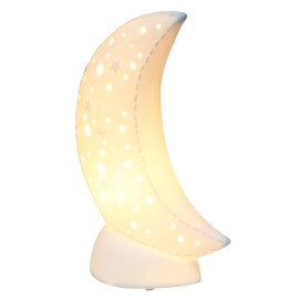Simple Designs LT3338-WHT Porcelain Fun Shaped Crescent Moon Over Clouds Celestial Table Night Light Lamp, Moon