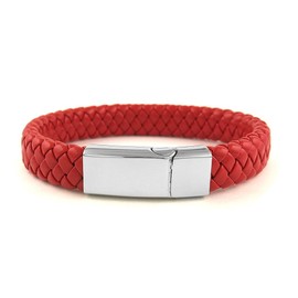 Mens Womens Stainless Steel Red Braided Leather Thick Lock Bracelet