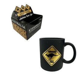 I Love Aus Kangaroo Road Sign Black Ceramic Mug