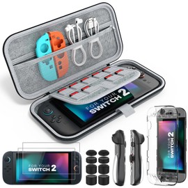 MoKo Switch2 ケース スイッチ2 カバー 第2世代保護バッグ 衝撃吸収 ストレージカバー オックスフォード生地 EVA中身内蔵 ソフトカード10枚収納可 ケーブル/イヤホンなど小物収納可能 全面保護 大容量 安定性 精密設計 固定バンド 揺れ防止 持ち運び便利 Gray