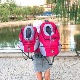 Ahagut Pet Carrier, Breathable Double Shoulder Strap Backpack for Small Dogs and Cats Hiking or Travel, with Drawstring (Black, S)