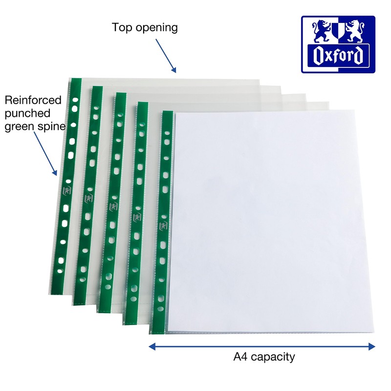 Oxford Heavy Duty Punched Poly Pockets, Clear, Box of 100