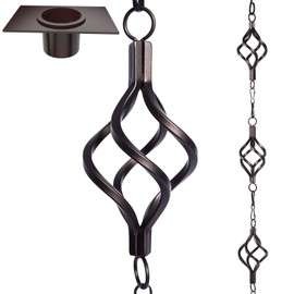 Rain Chain Bird Cage Set 8.5Ft, Not Rust Wrought Iron Rain Chains for Gutters with Adapter Gotta Drain and Sturdy Anchoring Stake,13 Cups, 1 Hook, Adjustable Length for Garden Decorative (Coffee)