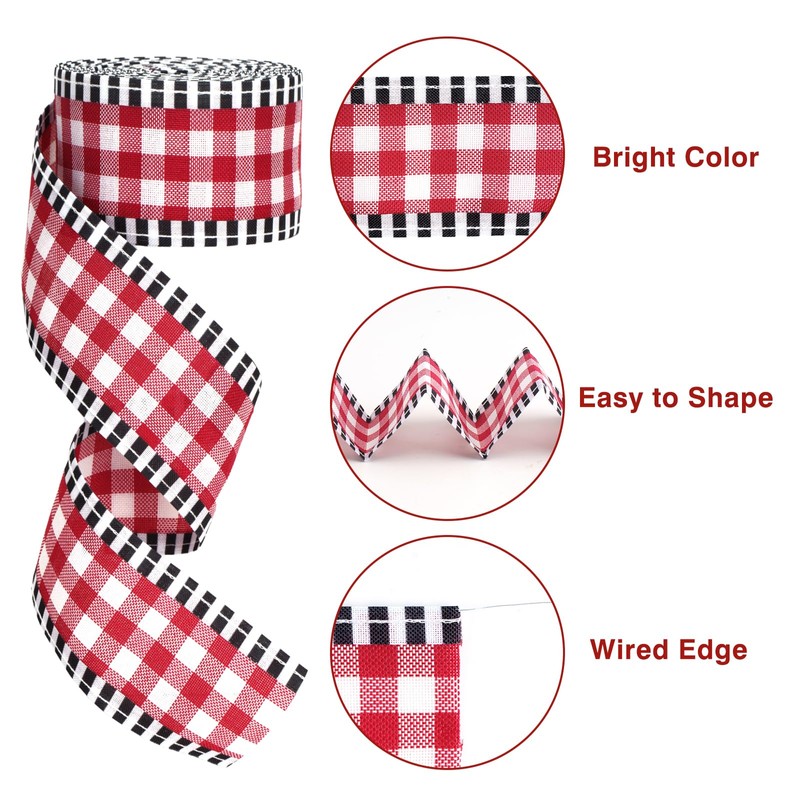 KINGLAKE Red White Black Wired Ribbon – 2.5 Inch x
