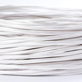 Textile Cable for Lamps, 10 m, White, 3-Core, (3 x 0.75 mm²), Plastic Power Cable with Ground Conductor, Textile Coated