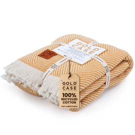 GOLD CASE HOME COLLECTION Elegant 100% Recycled Cotton Mustard Throw Blanket for Couch - Couch Throw Blankets - Living Room Decorative Boho Throws for Bed - Outdoor Blanket - Couch Throw - 50x60