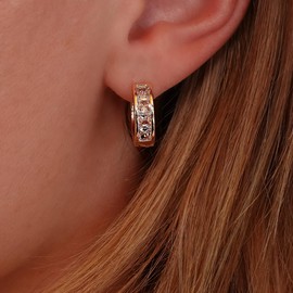 Stylish Diamond Hoops - Nickel-Free Earrings for Women, Fashion Hoops with Cirzonia Stones, Elegant Diamond Earrings for Everyday and Special Occasions - 14K Gold or Silver (14K Gold-Plated)