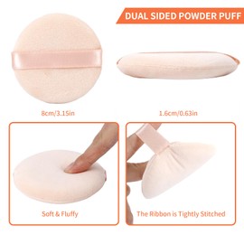 6Pcs Pure Cotton Round Powder Puff, 3.15in,Soft Makeup Puff with Strap for Loose Face Powder, Setting powder, Body powder, Loose Powder, Other powders (Nude)
