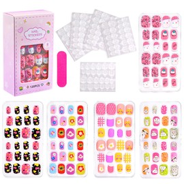 Virellay Pack of 120 Children's Nails - Stick-On Fingernails for Girls with Jelly Glue - 5 Different Designs Artificial Nails Children, Beautiful Gift for Girls (TD153-3, 120 Pieces)