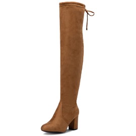 Vepose Women's Over The Knee High Boots Camel Suede Thigh High Boot Vegan 3 Inch Chunky Heels Zipper Adjustable Opening 991 Shoes Size 10 (CJY991 Camel 10)
