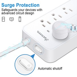 20FT Surge Protector Power Strip Extension Cord with USB C, Asamoom Flat Plug Power Strip with Long Cord, 8 Outlets and 3 USB-A & 1 USB-C Port,1700J for Wall Mount Desk White, ETL Listed