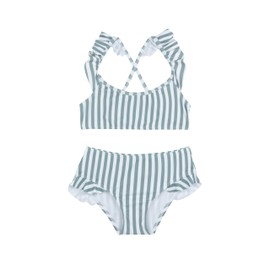 Gottex Girls Kids Sweet Stripe Scoop Neck Ruffle Swim Set Swimwear Chlorine Fade Resistant and Built-in UPF UV Protection, wh/grn