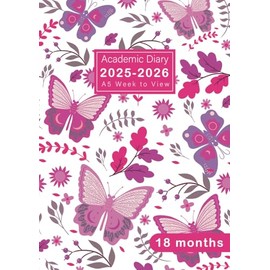 Academic Diary 2025-2026 Week to View: 18 Months Planner from January 2025 to June 2026 A5, Butterfly Cover
