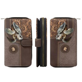 COEQINE Sea Turtle Wallet Women Brown Leather Wallet Long Card Holder Designer Clutch Large Capacity Wallet For Women Ladies Female Work Travel, Sunflower
