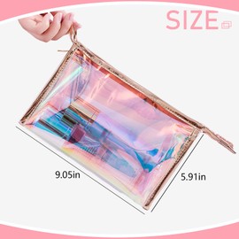 ANROLA 12 PCS Holographic Makeup Bags Clear PVC Makeup Bag Iridescent Cosmetic Pouch Portable Zippered Toiletry Bag Waterproof