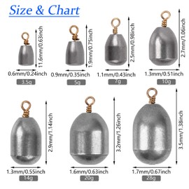Fishing Sinkers Iron Weights Oval Water Drop Shape Fishing Casting Tool Outdoor Fishing Weight Fishing Terminal Tackle, Bulk 10pcs/20pcs Assorted Sizes with box(3.5g-20pcs)