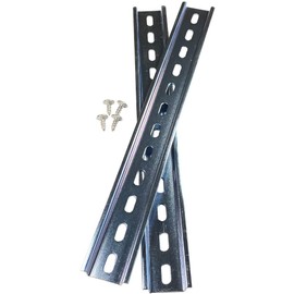 ICI 2 Pieces DIN Rail Slotted Steel Zinc Plated RoHS 12" with 4 Stainless Steel Screws 12 Inches Long 35mm Wide 7.5mm High