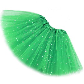 Ugitopi Girls Sparkle Tutus Princess Ballet Dance Layered Tulle Skirts, Green OneSize