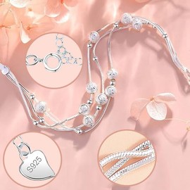 Pulsera de Plata 925 para Mujer, Bracelete Ajustable a 18CM, Aniversario Día de San Valentín, Día de La Madre de Regalo Para La Esposa, Madre, Amigo