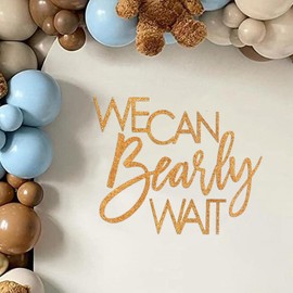 Felt We Can Bearly Wait Baby Shower Sign, Teddy Bear Baby Shower Decoration Backdrop Brown Banner for Gender Reveal Party (Girl Boy Baby) Theme Party Background