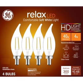 GE Relax LED Light Bulbs, 40 Watt, Daylight, Decorative Bulbs, Clear, Small Base (4 Pack)