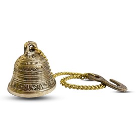 Dokchan Brass Wall Hanging Bell with Chain and Hanging Hook for Home Mandir Temple Decorative I Puja Room