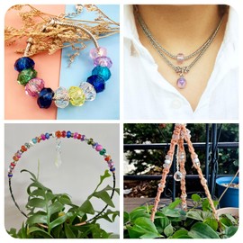 Elecrelive 96pcs Glass European Beads Large Hole Faceted Rondelle Beads Transparent Briolette Spacer Beads for Snake Chain Bracelet Necklace Earring Beading Jewelry Making