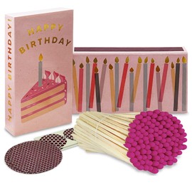 Thankful Greetings HomArt Decorative Matchbox w/ 4 Inch Matches & Refill | Set of 4 Birthday Vintage Boxes + 100 Pink Tip Matches & Striker Stickers Unique Gifts, Home Decor, & Candle Accessories