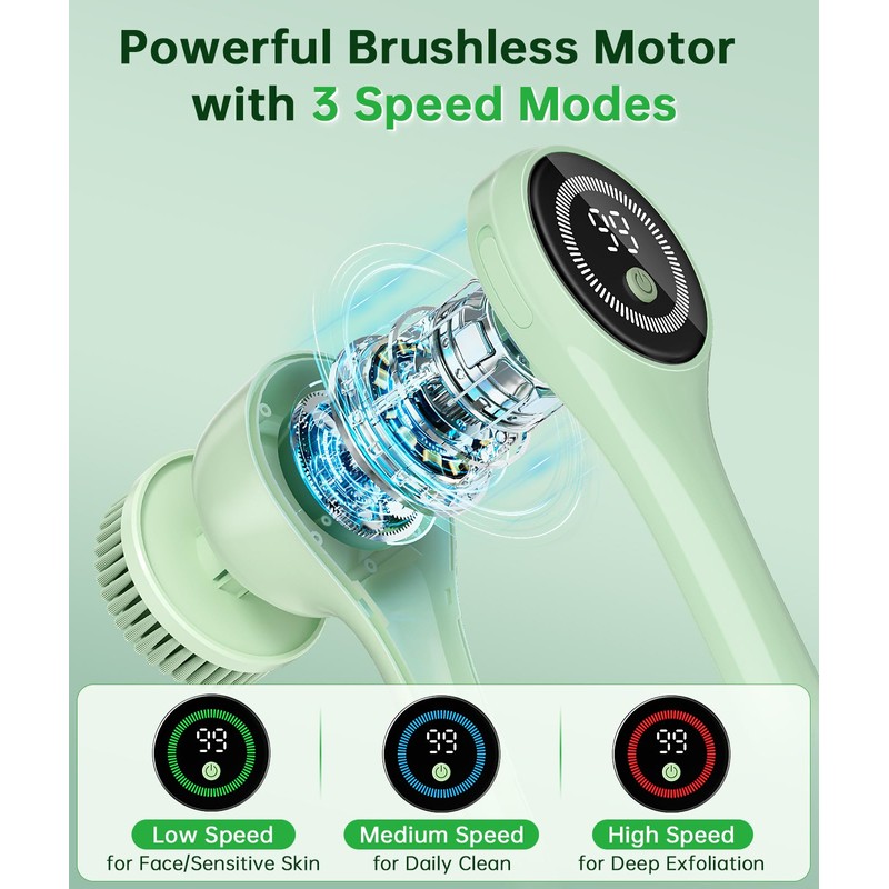 Electric Body Brush Back Scrubber for Shower, Waterproof Long Handle