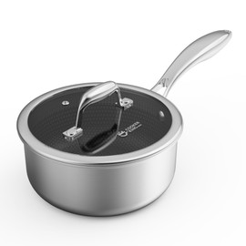 COOKER KING 1.4 Quart Stainless Steel Saucepan, Nonstick Sauce Pan, Ceramic Suce Pot with Tempered Glass Lid, Induction Pot Compatible with All Cooktops, Dishwasher & Oven Safe(PFOS, PFOA Free)