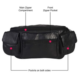 Leatherboss Genuine Leather Jumbo Fanny Waist Pack Wallet, Black