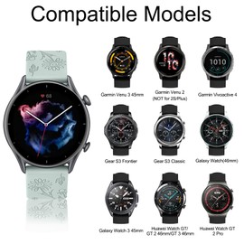 Meliya 20mm 22mm Flower Engraved Watch Bands Quick Release Replacement Wristband, Soft Silicone Bands Waterproof Sport Replacement Straps for Women Men (Succulent, 20mm)