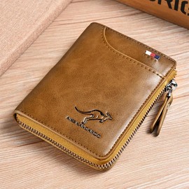 Mens RFID Blocking Leather Bifold Wallet Waterproof PU Leather with 14 Card Slots RFID Secure Technology bull  guard  wallet - Color: Brown