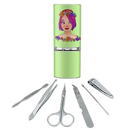 Classy Modern Day Hippie Flower Child Stainless Steel Manicure Pedicure Grooming Beauty Care Travel Kit