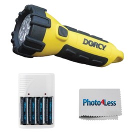 Dorcy 150 Lumen Yellow Floating Flashlight, Bundle with 4 AA Batteries & Charger